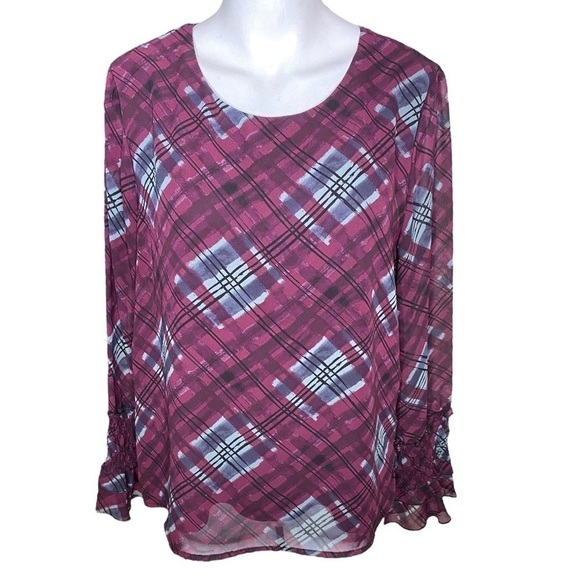 Nanette Lapore Plaid Chiffon Blouse Size L - Picture 1 of 6